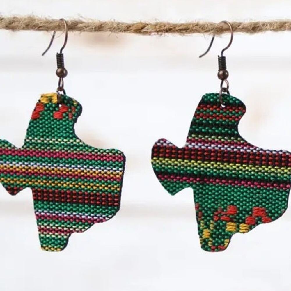 Green Red Yellow Serape Texas Western Woven Dangle Earrings